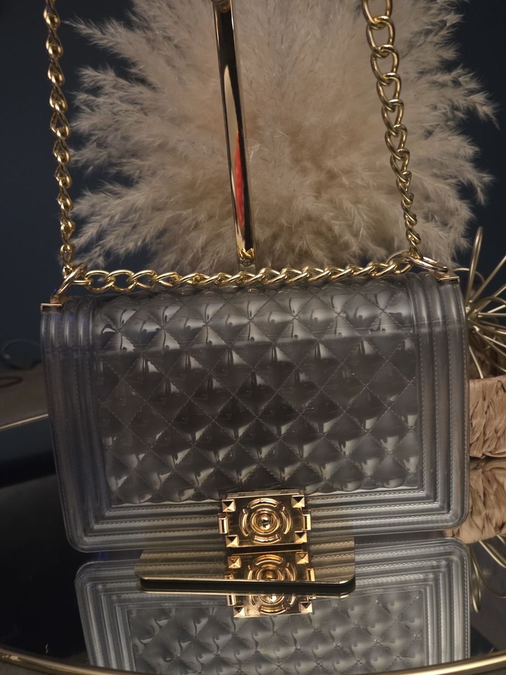 Smoky Transparent Quilted Jelly Chain Bag | Luxe Glam Statement Purse - Picture 3 of 17